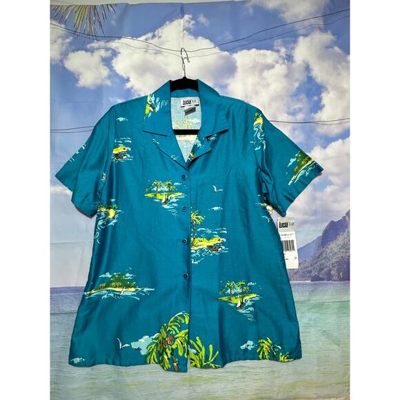 Vintage NWT Women's Campshirt Lucia Ltd Tropical Vacation Print Size 12 - Picture 1 of 7